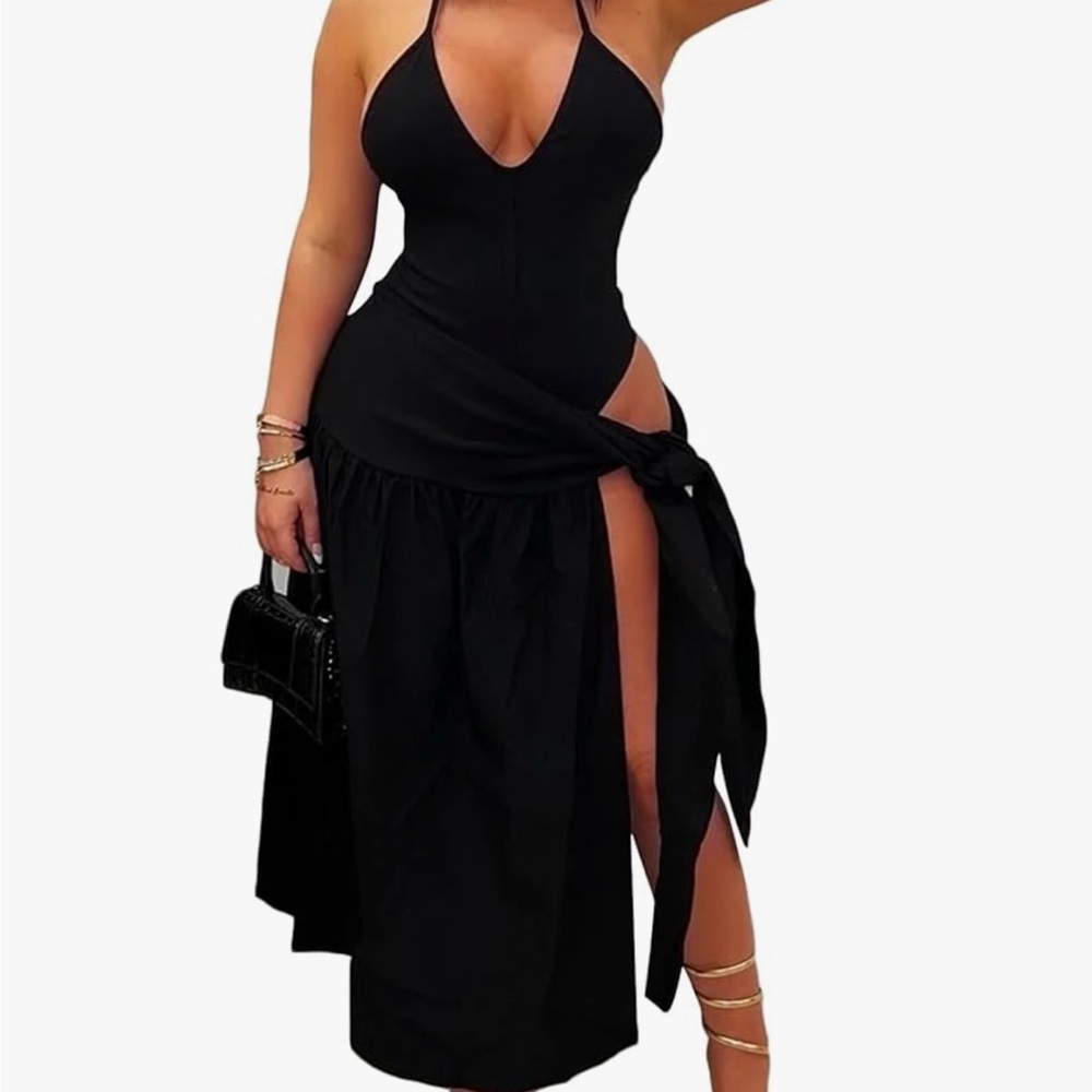 Elegant Black Halter Dress